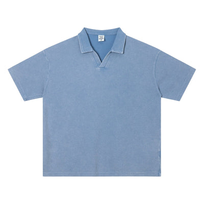 Retro Distressed Waffle Vintage Wash Polo T-Shirt