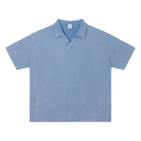 Retro Distressed Waffle Vintage Wash Polo T-Shirt