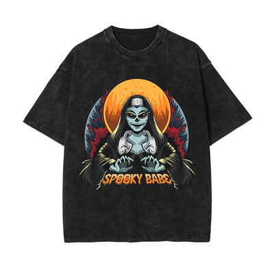 Spooky Babe Graphic Washed Tee-INNBLAC