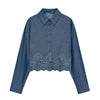 Women's French Fashion Hollow Embroidery Cropped Shirt