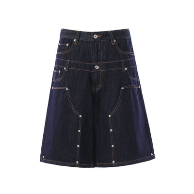 Double Waistband Wide Leg Denim Shorts