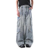 Vintage Wash Multi-Pocket Cargo Straight Leg Denim Jeans