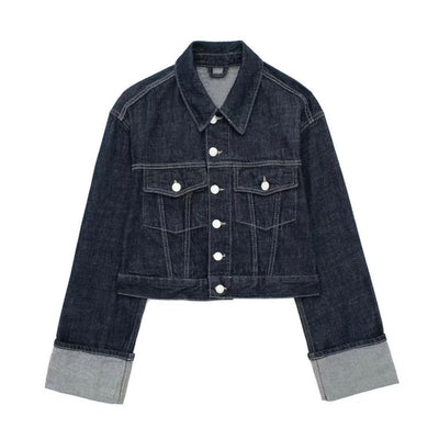 Roll-Up Sleeves Cropped Denim Jacket