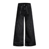 Men's Coated Curved Denim Pants Patchwork Pleated Loose Wide Leg