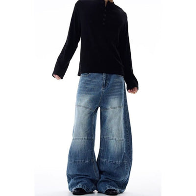 Panel Stitch Barrel Leg Denim Jeans
