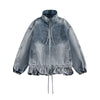 Heavyweight American Washed Distressed Denim Jacket with Flouncing