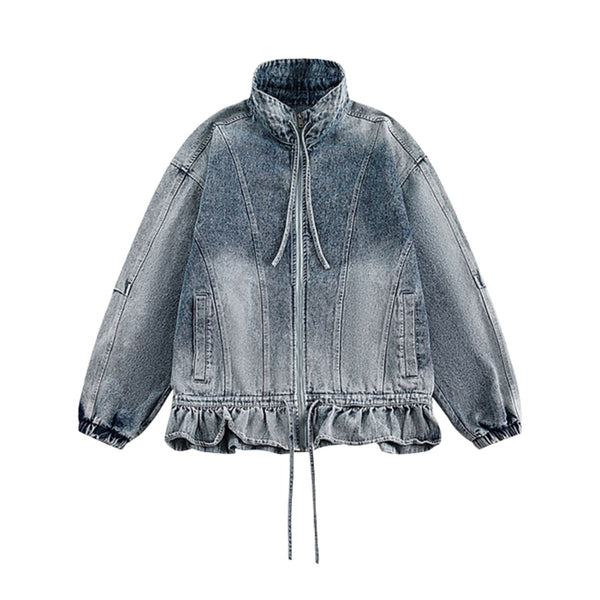Heavyweight American Washed Distressed Denim Jacket with Flouncing