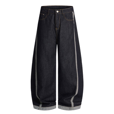 Wide Leg Contrast Stripe Denim Jeans