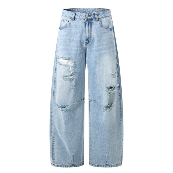 Wash Destroyed Pleated Baggy Jeans