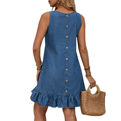 Ruffle Hem Sleeveless Denim Mini Dress