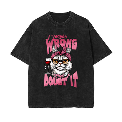 Cute Cat Stone Wash Graphic Tee-INNBLAC