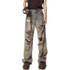 Vintage Distressed Wide Straight Leg Denim Jeans