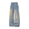 Faded Distressed Pleat Panel Oversized Loose Flared Jeans