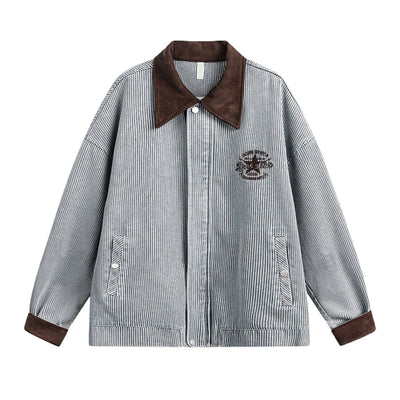 American Striped College Style Embroidered Denim Jacket