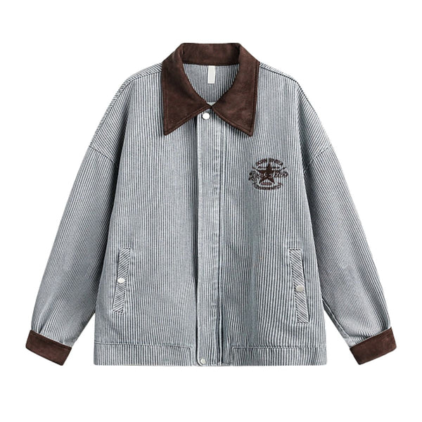 American Striped College Style Embroidered Denim Jacket