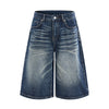 Washed Indigo Relaxed Fit Utility Denim Shorts