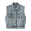 Sleeveless Vintage Wash Denim Trucker Jacket