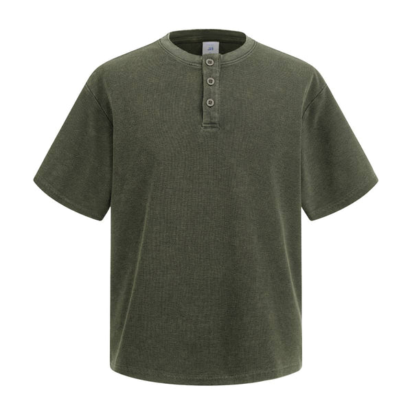 Casual Waffle Fabric Button Neck T-Shirt