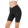 Crossover Waist Washed Stretchy Knit Denim Shorts