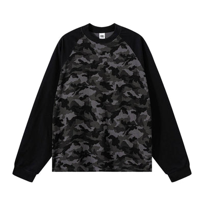 Raglan-Sleeve Camo Waffle Knit Long-Sleeve T-Shirt