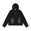 Unisex Retro Distressed Ripped Washed Denim Jacket with Hood
