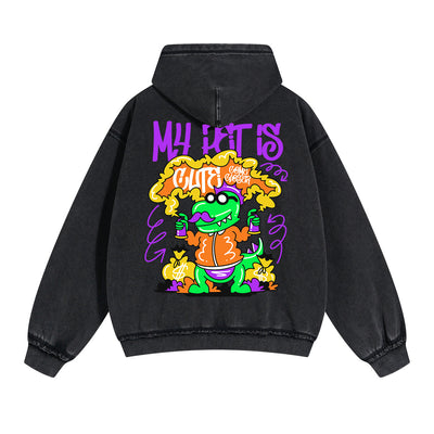 My Pet Dinosaur Graffiti Cartoon Double Slider Zip Hoodie-INNBLAC