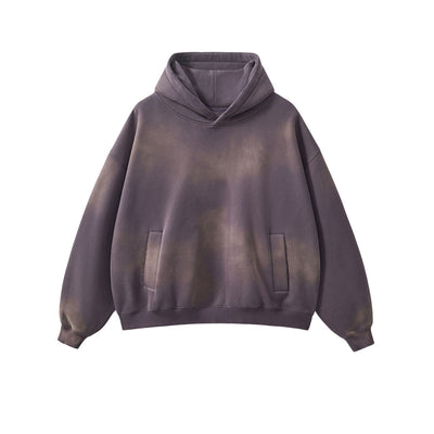 Oversized Spray-Bleach Distressed Fleece Hoodie