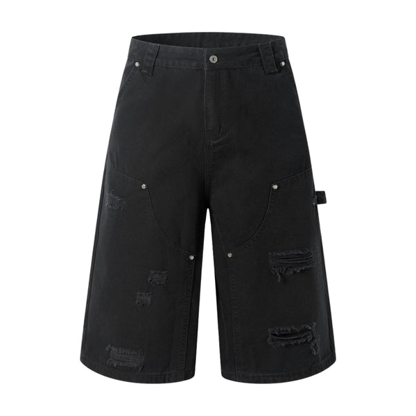 Vintage Washed Distressed Utility Bermuda Shorts