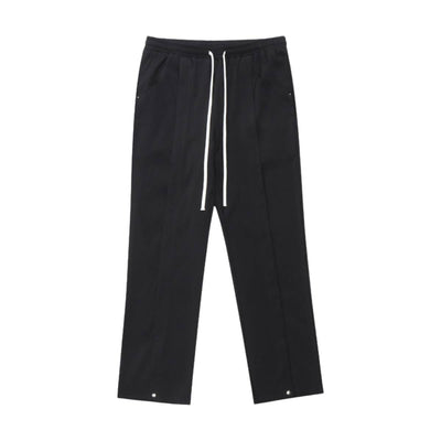 Solid Button Cuff Relaxed Straight Leg Track Pants