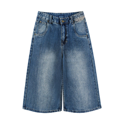 Retro Washed Denim Wide-Leg Bermuda Short