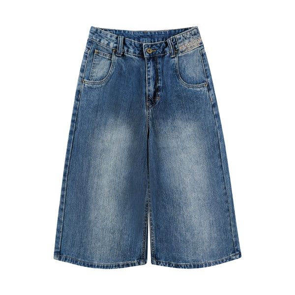 Retro Washed Denim Wide-Leg Bermuda Short