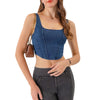 Knit Denim Square Neck Cropped Tank