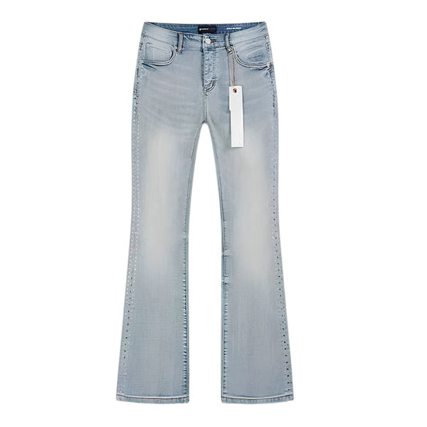 Crystal Trim Stretch Flared Denim Jeans