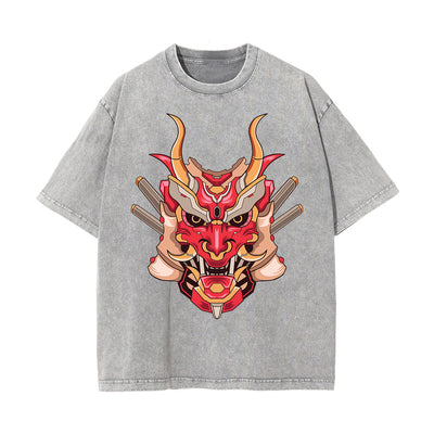 Oni Mask Mecha Washed Graphic Tee-INNBLAC