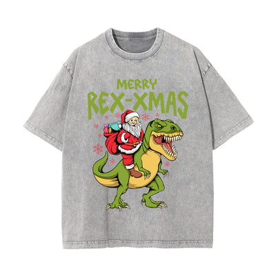 Merry Rex-Xmas Dinosaur & Santa Graphic Tee-INNBLAC