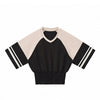 Fitted Color Splice Flare Sleeve Feminine Tee
