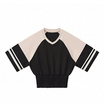 Fitted Color Splice Flare Sleeve Feminine Tee