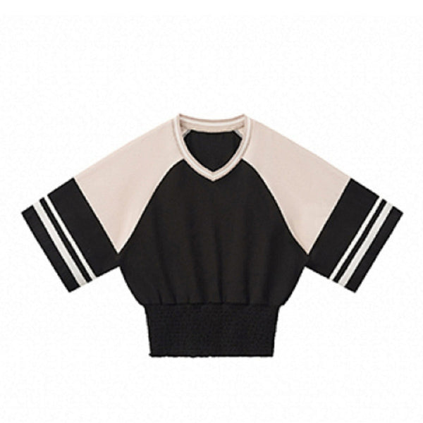Fitted Color Splice Flare Sleeve Feminine Tee