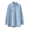 Women's Loose Street Style Mid-length Double Pocket Denim Shirt