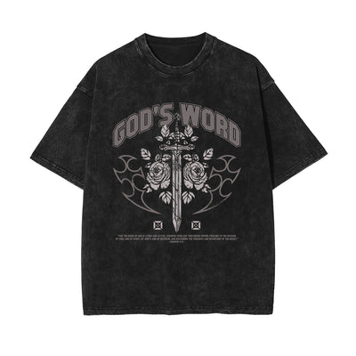 Gods Word Christian Stone Wash Graphic Tee-INNBLAC