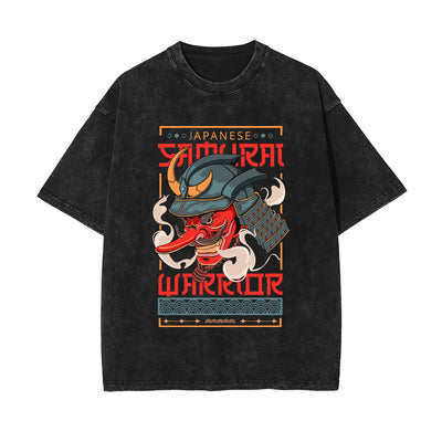 Japanese Samurai Graphic Washed Tee-INNBLAC