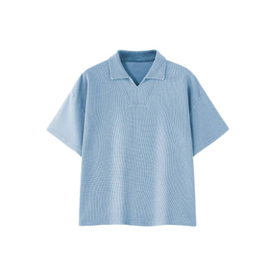 Vintage Snow Washed Waffle Knit V-Neck Polo Tee