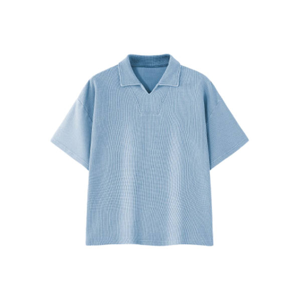 Vintage Snow Washed Waffle Knit V-Neck Polo Tee