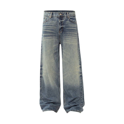 Washed Distressed Wide Leg Straight Denim Jeans