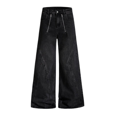 Men's American Street Washed Denim Pants Distressed Loose Flare Zipper