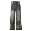 Vintage Heavy-Wash Ripped Deconstructed Baggy Wide-Leg Jeans