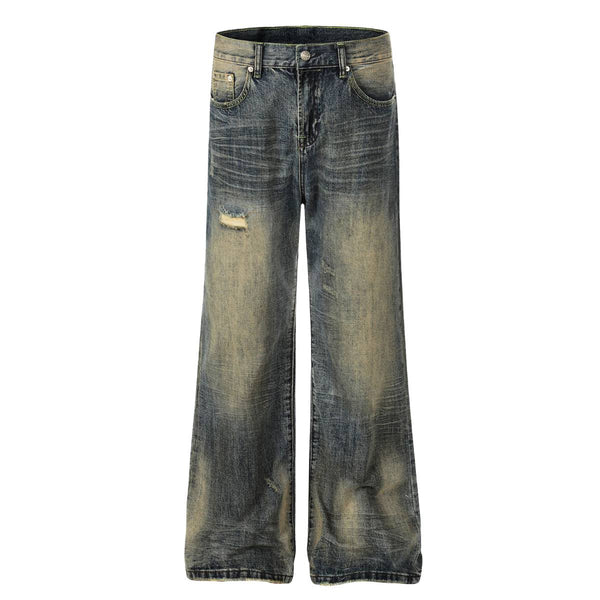 Vintage Heavy-Wash Ripped Deconstructed Baggy Wide-Leg Jeans