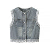 Vintage Wash Lace Trim Denim Vest