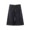 Deconstructed Embroidered Raw Denim Bermuda Shorts