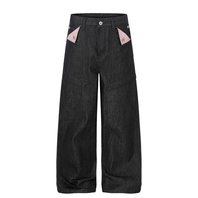 Raw Black Wide Leg Jeans with Utility Flap Pocket Detail